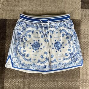 YoungLA Shorts Mens Medium Printed All Over Print Blue Paisley Bandana